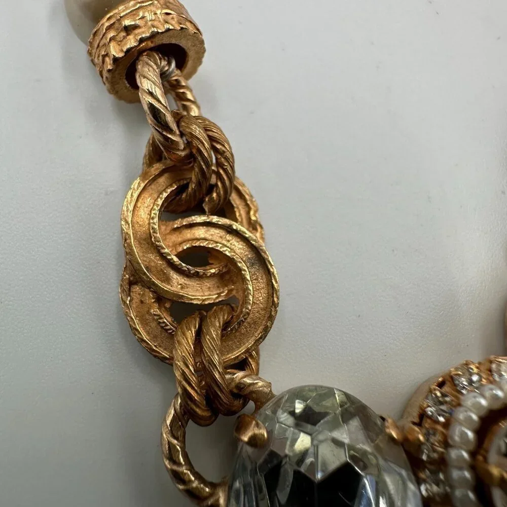 Elisabetta Ricciardi Necklace Rose Gold Tone Faux Pearl Clear Crystal Beaded 16